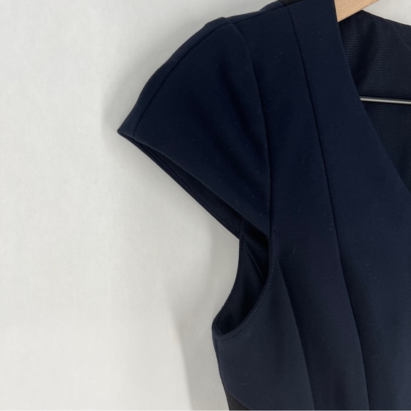 ANTONIO MELANI Navy & Black Cap Sleeve Stretch Ponte Knit Midi Sheath Dress 0‎ - Picture 4 of 13